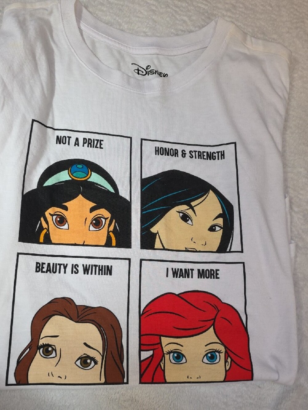 Disney White Short Sleeve Tee with Multicolor Princess Panels-3xl